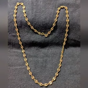 Gold Tone Coffee Bean Chain Link Statement Necklace - Picture 1 of 4