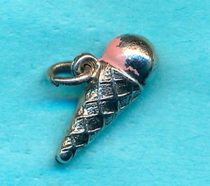 Vintage JMF Sterling Silver Pink Enamel ICE CREAM CONE Charm - Picture 1 of 2