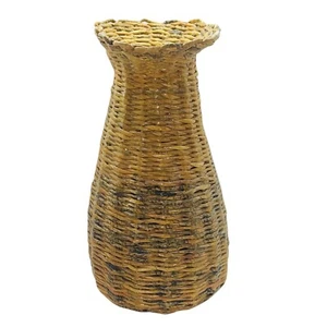 "Jarrón vintage hecho a mano para periódico tejido alto marrón boho decoración 10" - Imagen 1 de 5