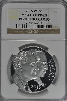 2015 W March of Dimes Proof Silver Dollar NGC PF70 UC Brown Label - Image 1 of 2
