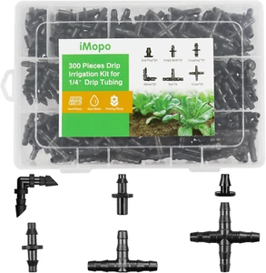 300 Pcs Barbed Connectors Irrigation Fittings Kit, Drip Irrigation Fittings 1/4” - Picture 1 of 12