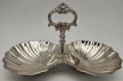 Vintage Silvertone Double Clam Shell Serving Dish Tarnish Resistant Japan 10" - Image 1 of 4