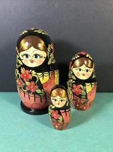 3 Piece Matryoshka | 4" Tall Russian Nesting Dolls - Picture 1 of 9