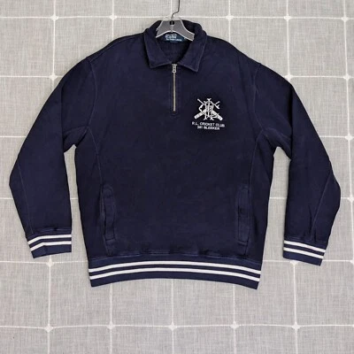 Polo Ralph Lauren Suéter Para Hombres XL Azul Pullover Cremallera RL Cricket Club 381 Bleeker Foto 1 de 4