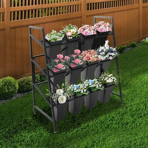 3 Layers Metal Flower Display Stand with 12PCS Buckets for Garden Florist - Picture 1 of 22