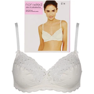 Sujetador Bordado Rico en Algodón BHS Tazas Forradas Suaves Sin Cable Nuevo - Blanco y Crema - Imagen 1 de 7