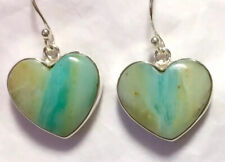 Gorgeous Peruvian Blue Opal Heart Earrings 1 1/4” 925 Sterling Silver🌹