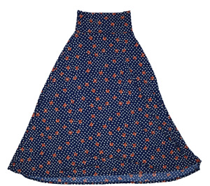 Lularoe Womens Blue Polka Dot & Bows Print Stretch Long Maxi Skirt Small