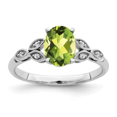 14k White Gold 1.31 Ct Oval Peridot & Diamond Engagement Ring For Women Size 7 - Image 1 of 4