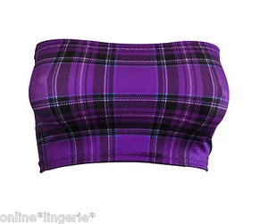 Boob Tube Top Tartan Lila Royal Stewart Stretch Trägerlos Bandeau Club B142 - Bild 1 von 7