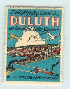 Delightfully Cool on Lake Superior ~DULUTH MINN.~ Amazing Poster Stamp, c. 1940 - Picture 1 of 2