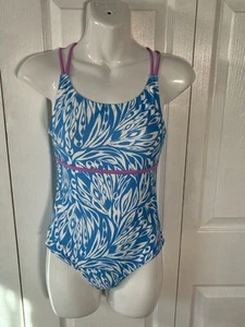 Spyder Blue White Strappy Back One Piece Swimsuit Girls Size Large 12/14 - Picture 1 of 8