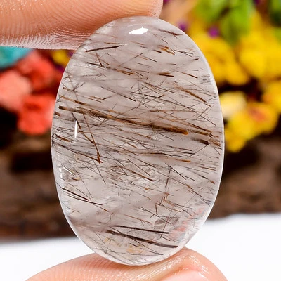 41 Ct. Natural Oval Copper Rutile Quartz Spiritual Cabochon Gemstone 32X22X5 mm - Image 1 of 4