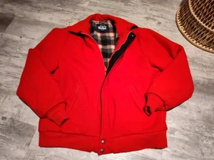 VTG Woolrich Jacket Red Wool Plaid Lined Bomber Coat Union Made In USA - Picture 1 of 17