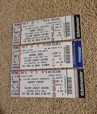 3 заглушки билетов на концерт в стиле кантри — Рэнди Трэвис — Джордж Джонс — Дуайт Йокам - Изображение 1 из 2