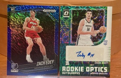 Zach Edey - 2024-25 Panini Prizm Black Blue Shimmer /35 Optic Rookie Autographs - Image 1 of 2