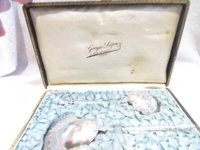 Magnificent 1900 French 950 silver 2p strawberry serving set russian st - Image 1 of 4