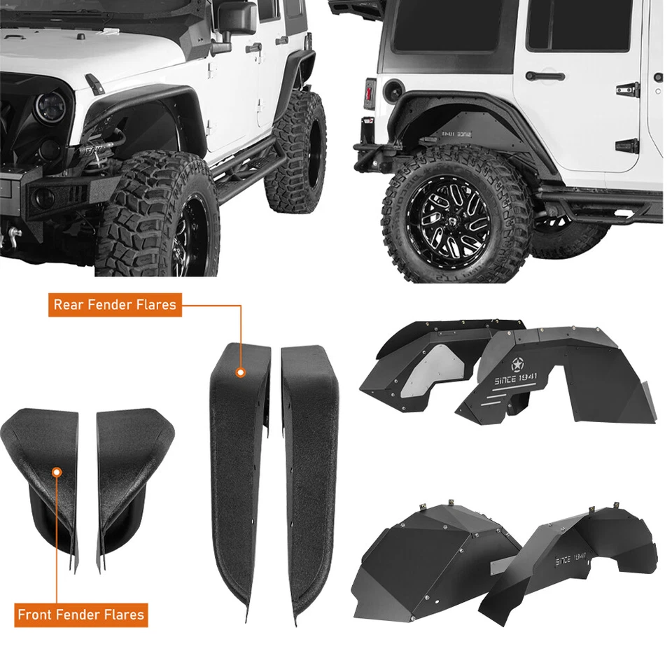 Guardabarros delantero trasero mejorado revestimiento de rueda acampanada para Jeep Wrangler JK 2007-2018 Foto 1 de 1