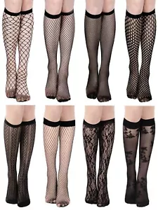 8 Pairs Womens Fishnet Knee Stockings Hollow out Knee High Socks Fishnet Calf... - Picture 1 of 7