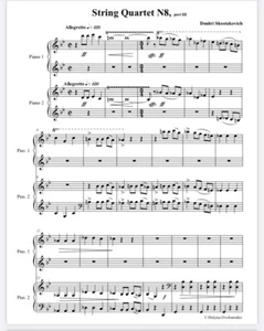 Piano Duet PDF Dmitry Shostakovich String Quartet N8 moderate to advanced level - Picture 1 of 1
