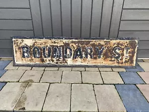 ANTIQUE VICTORIAN CAST IRON ROAD STREET SIGN - BOUNDARY ST - LIVERPOOL - CRICKET - Picture 1 of 8
