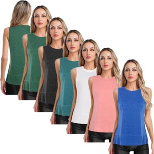 Womens Tank Workout Vest Vacations Tops Beach Crew Neck Blouses Solid Color Tee - Picture 1 of 9