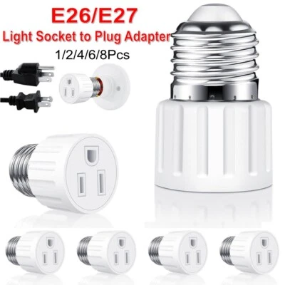 1-8Pcs E26/E27 Light Socket to Plug Adapter 2/3 Prong Light Bulb Outlet Adapter - Image 1 of 4
