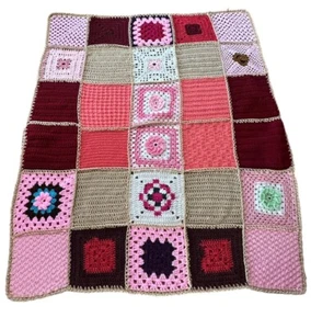 Granny square 3D flowers afghan pink rose handmade crochet blanket Multicolor - Picture 1 of 8