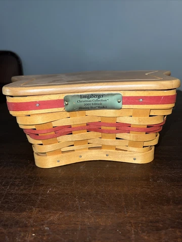 Longaberger 2001 Christmas Collection Red Shining Star Basket w/plastic liners Cover
