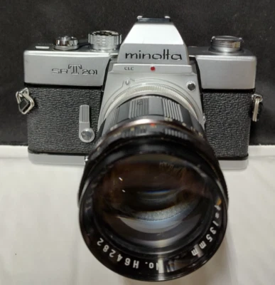 Minolta SRT201 35mm SLR Film Manual Camera w/Tele-Lentar f-2.8 Lens WORKS - Image 1 of 4