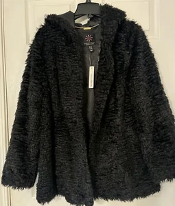 Isaac Mizrahi Live! Special Edition Faux Curly Fur Coat Hood Black XL - Picture 1 of 5