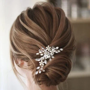 Silver Pearl Rhinestone Bride Hair Pins Flower Crystal Bridal Wedding Accessorie - Picture 1 of 8