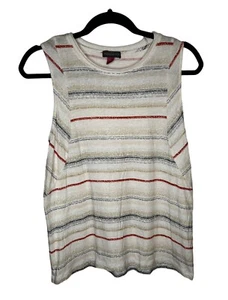Vince Camuto Rayon Linen Tank Striped In White with Multi Stripes Size Medium - Picture 1 of 4