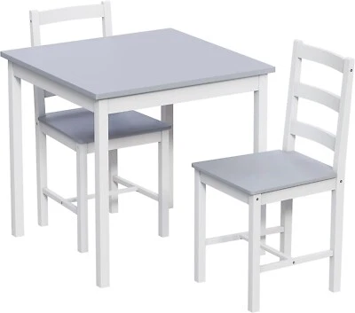Small White Grey Wooden Dining Table 2 Chairs Set Kitchen Room Rustic Pine - Image 1 of 4