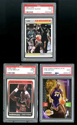 1987 FLEER 118 DOMINIQUE WILKINS 1988 92 CLYDE DREXLER PANINI KOBE BRYANT PSA 9 - Image 1 of 2
