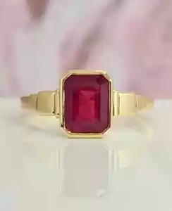 Certified 2.50Ct Lab Grown Red Ruby Ring Engagement 14Kt Yellow Gold Solitaire - Picture 1 of 14