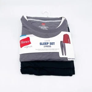 Hanes Originals Men's 2pc Soft French Terry Joggers Pajama Set Gray Black Size L - Picture 1 of 2