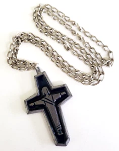Italien Jesus Kreuz Emaille Zinn Anhänger ohne Verschluss Halskette 24" silberfarbene Kette - Bild 1 von 7