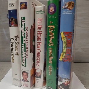VHS Clamshell 90s Christmas Movie Lot Flintstones Richie Rich Jingle All The Way - Picture 1 of 6
