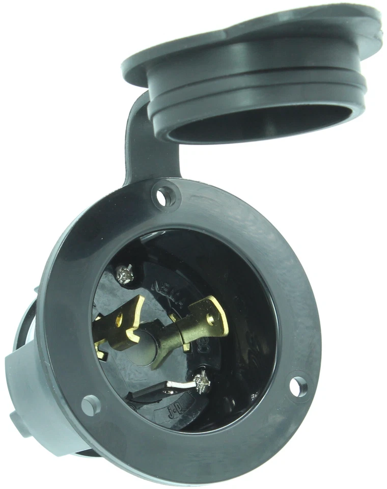 JOURNEYMAN-PRO L5-20 20A 125V RV Power Inlet Plug Waterproof Cover Generator Flanged Receptacle