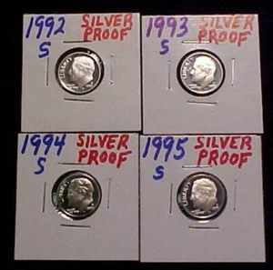 1992-S - 1999-S GEM PROOF SILVER Roosevelt Dimes - 8 Total Coins - Picture 1 of 2