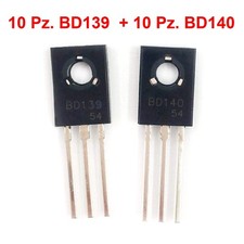10 pezzi BD139 + 10 pezzi BD140 PNP + NPN Transistor