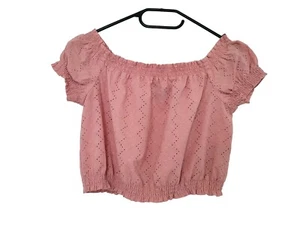 H&M Damen T-Shirt Bluse Cropped Kurzarm Schulterfrei Carmen Gr. 36/S Rosa - NEU - Bild 1 von 3