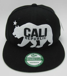 CALIFORNIA REPUBLIC Snapback Cap Hat FlatBill CALI Bear Flag Caps Hats Black NWT - Picture 1 of 9