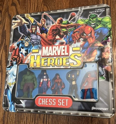 Marvel Heroes Chess Set 2003 Complete Set in Tin Box So Nice By Pressman!  - Image 1 of 4