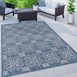 Rugshop Outdoor Rug Transitional Geometric Textured Indoor Outdoor Rugs Blue 5x7 - Picture 1 of 11