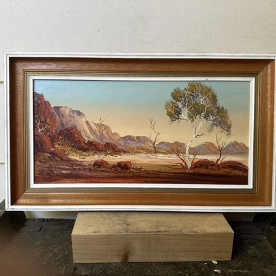 Original Henk Guth oil on board Painting Central Australia Landscape 82cm x 35cm - image 1 of 4