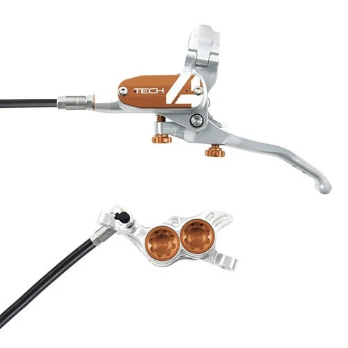 Hope Tech 4 E4 Enduro MTB Brake - Silver/Bronze - Black Hose - Left Hand Front - Image 1 of 1