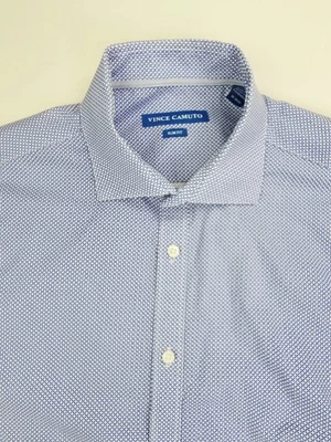 Vince Camuto Slim Fit Spread Collar Size 16 32-33 Mens Blue White Pattern Shirt - Image 1 of 4