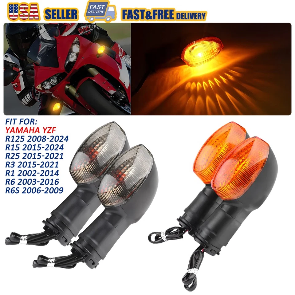 Amber/Smoke Front /Rear Turn Signal For Yamaha YZF R3 2015-2021 YZF R1 2002-2014 - Image 1 of 1